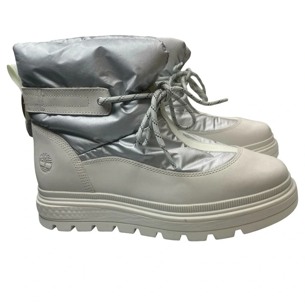 Timberland Women's Ray City White Silver Puffer Boots Size